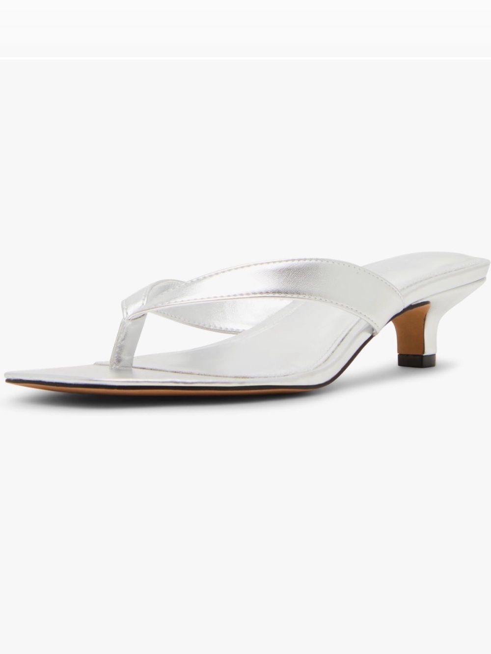 NWT Steve Madden Tracie Silver Metallic Leather Kitten Heel Sandals Size 9